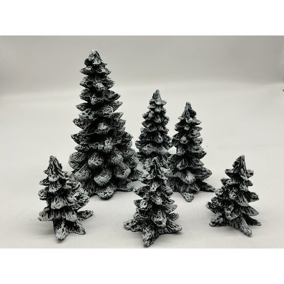 Meryvns Vintage 1990 Cold Cast Christmas Trees Snow Village Set of 6 Holiday - Picture 7 of 16